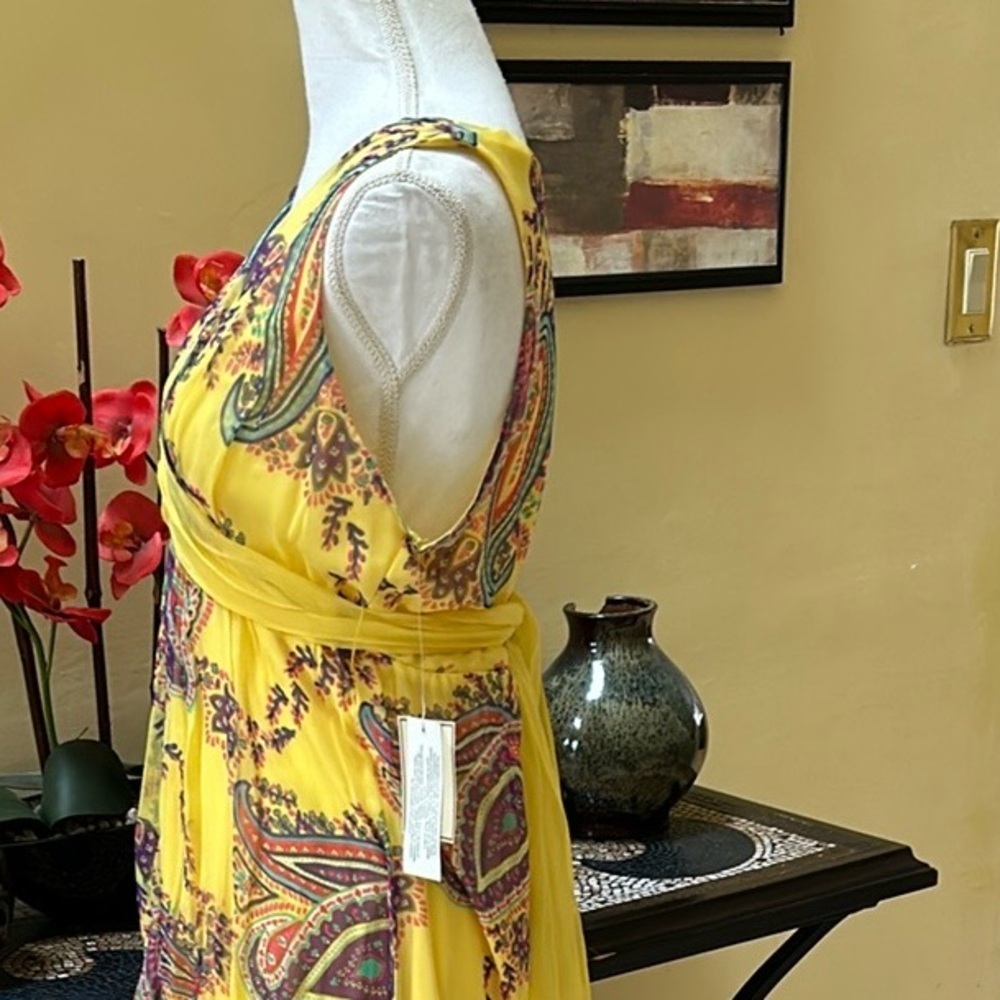 Vtg Jonathan Martin NWT Yellow Lavender Paisley Sleeveless Silk Cocktail Dress L - Picture 7 of 16